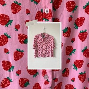 Strawberry Print Button Up in Pink